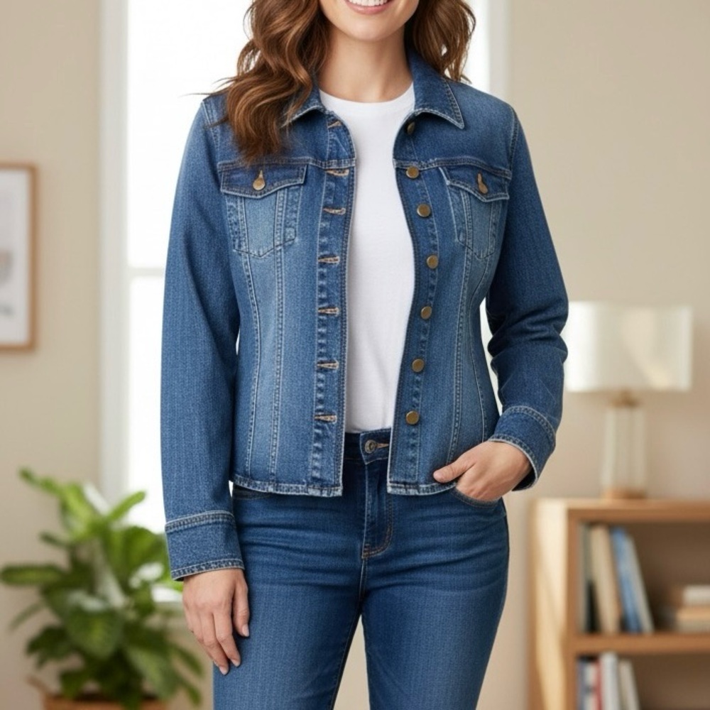 Christopher‎ & Banks Women’s Blue Denim Stretch Button front Jean Jacket Medium